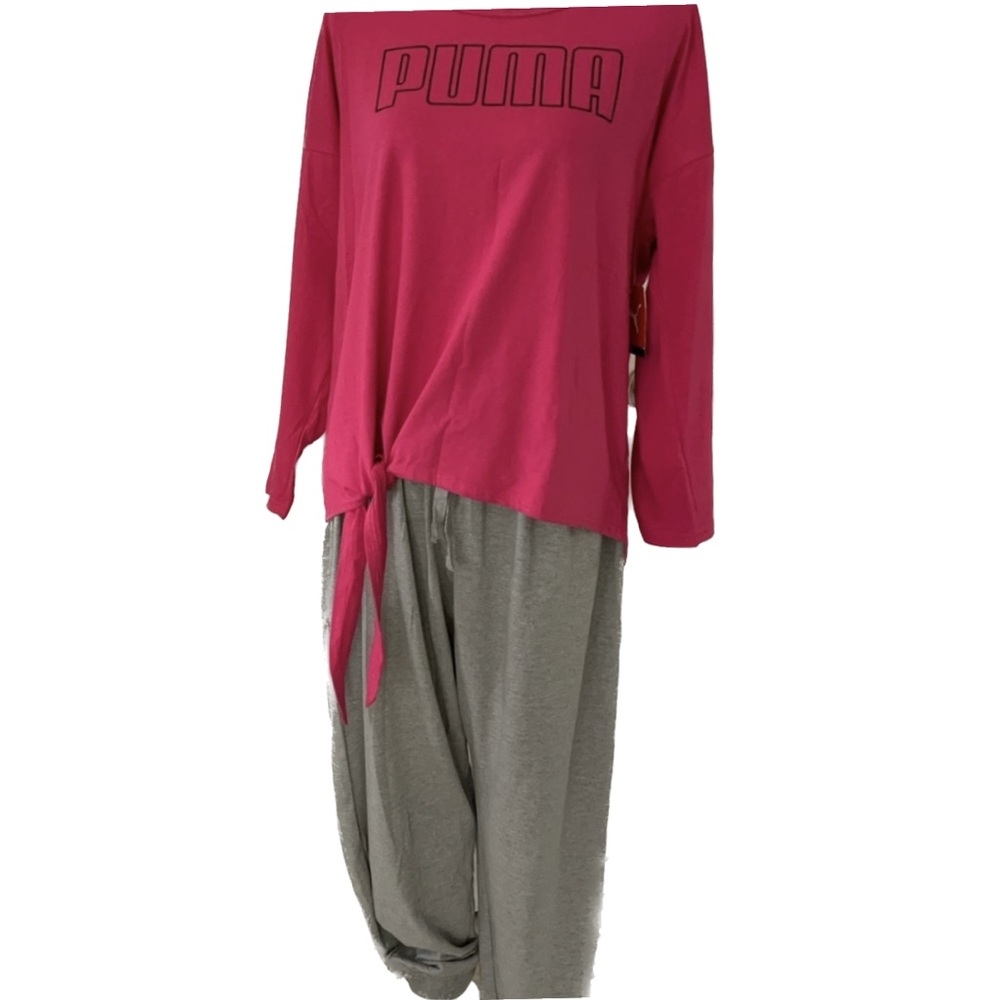 Puma Women's Two-Piece Pajama Set in Pink and Gray